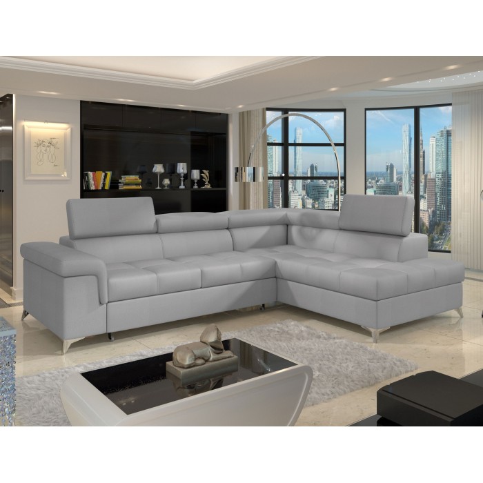 Canapé d’angle convertible PALAZZO 4 places gris clair – angle droit avec 1 coussin 