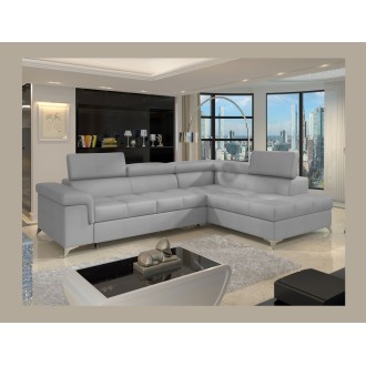 Canapé d’angle convertible PALAZZO 4 places gris clair – angle droit avec 1 coussin 