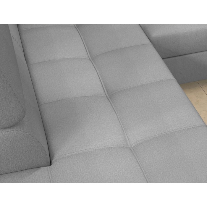 Canapé d’angle convertible PALAZZO 4 places gris clair – angle droit avec 1 coussin 