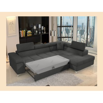 Canapé d’angle convertible PALAZZO 4 places gris foncé – angle droit avec 1 coussin 