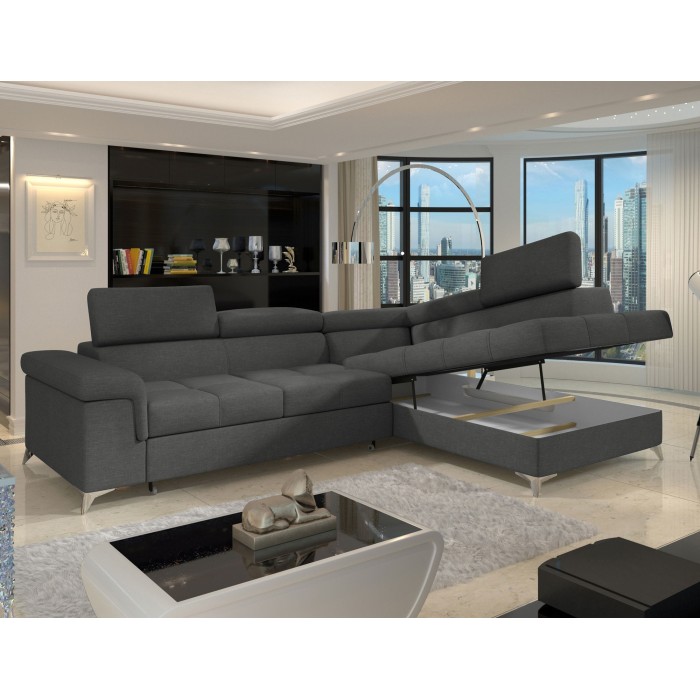 Canapé d’angle convertible PALAZZO 4 places gris foncé – angle droit avec 1 coussin 