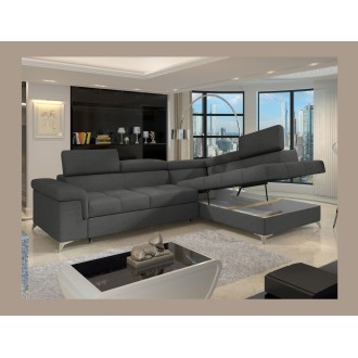 Canapé d’angle convertible PALAZZO 4 places gris foncé – angle droit avec 1 coussin 