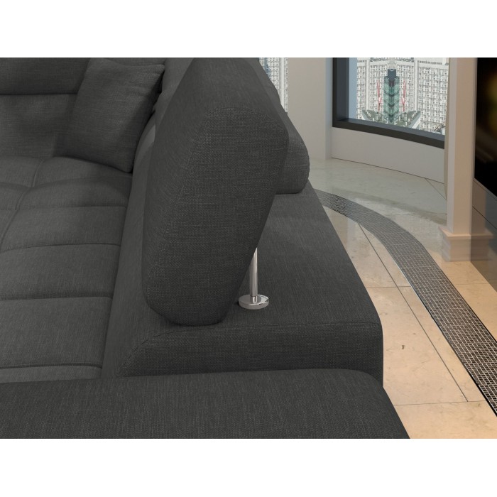 Canapé d’angle convertible PALAZZO 4 places gris foncé – angle droit avec 1 coussin 