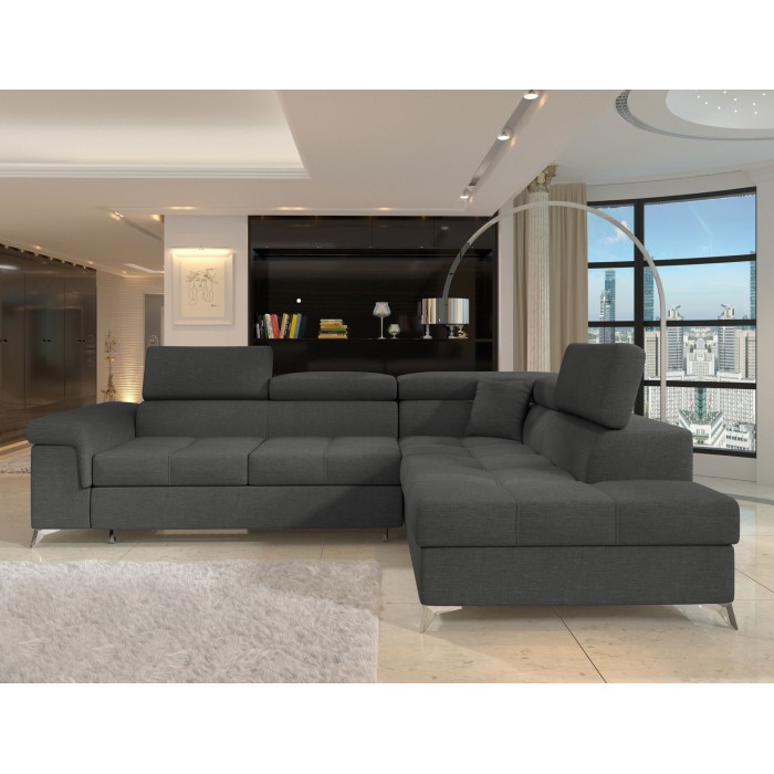 Canapé d’angle convertible PALAZZO 4 places gris foncé – angle droit avec 1 coussin 