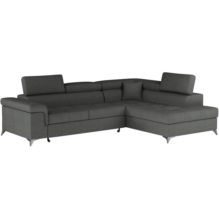 Canapé d’angle convertible PALAZZO 4 places gris foncé – angle droit avec 1 coussin 