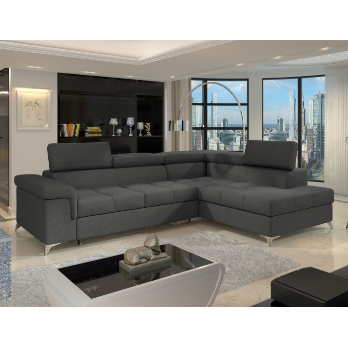 Canapé d’angle convertible PALAZZO 4 places gris foncé – angle droit avec 1 coussin 