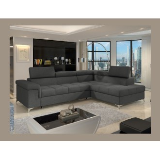 Canapé d’angle convertible PALAZZO 4 places gris foncé – angle droit avec 1 coussin 