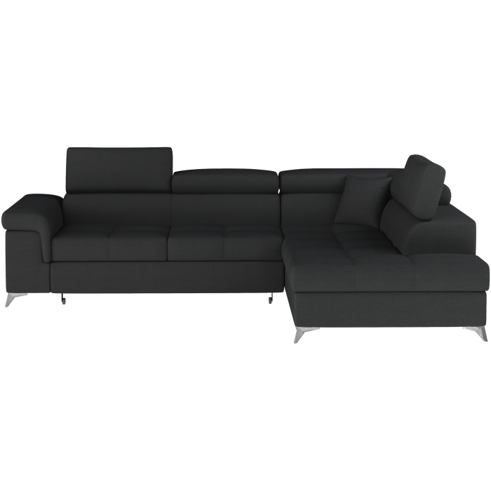 Canapé d’angle convertible PALAZZO 4 places noir – angle droit avec 1 coussin 