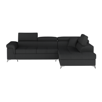 Canapé d’angle convertible PALAZZO 4 places noir – angle droit avec 1 coussin 