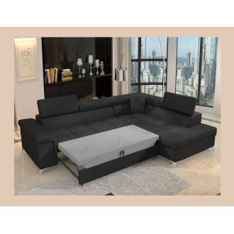 Canapé d’angle convertible PALAZZO 4 places noir – angle droit avec 1 coussin 