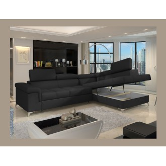 Canapé d’angle convertible PALAZZO 4 places noir – angle droit avec 1 coussin 