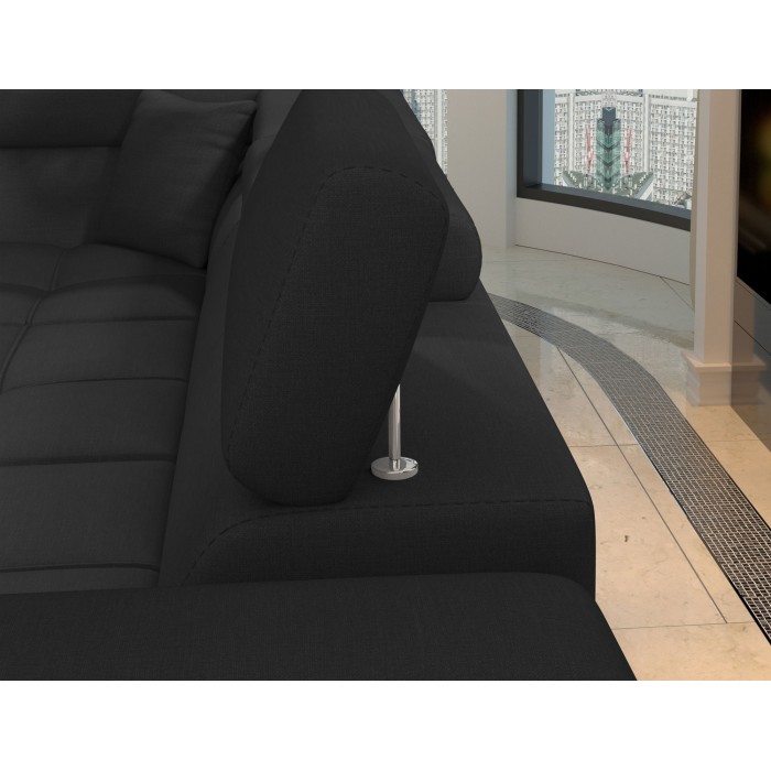 Canapé d’angle convertible PALAZZO 4 places noir – angle droit avec 1 coussin 