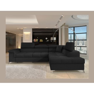Canapé d’angle convertible PALAZZO 4 places noir – angle droit avec 1 coussin 