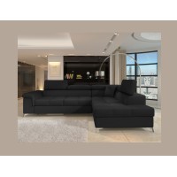 Canapé d’angle convertible PALAZZO 4 places noir – angle droit avec 1 coussin 