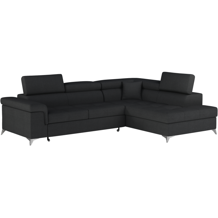 Canapé d’angle convertible PALAZZO 4 places noir – angle droit avec 1 coussin 