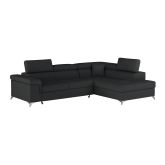 Canapé d’angle convertible PALAZZO 4 places noir – angle droit avec 1 coussin 