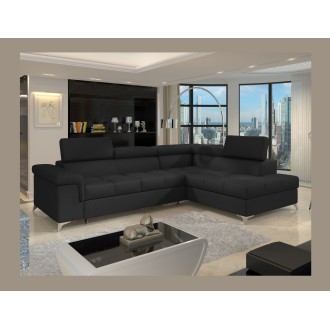 Canapé d’angle convertible PALAZZO 4 places noir – angle droit avec 1 coussin 