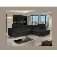 Canapé d’angle convertible PALAZZO 4 places noir – angle droit avec 1 coussin 