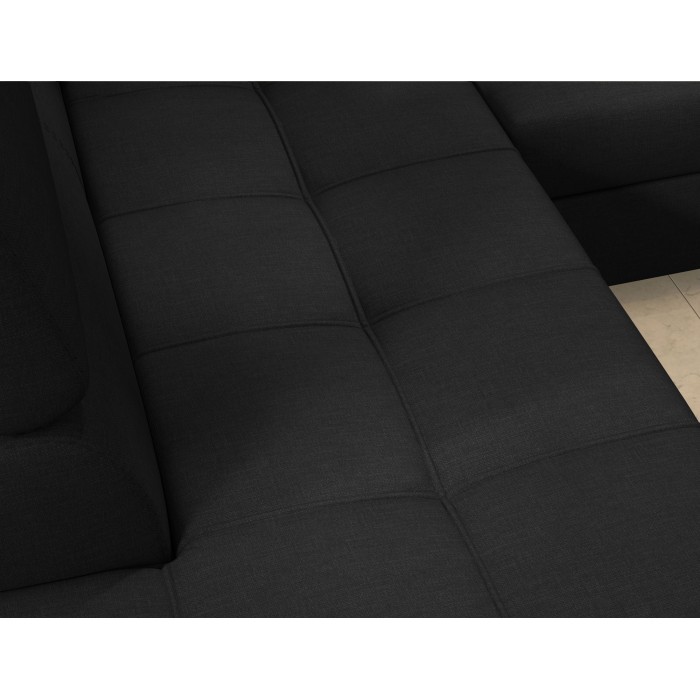 Canapé d’angle convertible PALAZZO 4 places noir – angle droit avec 1 coussin 
