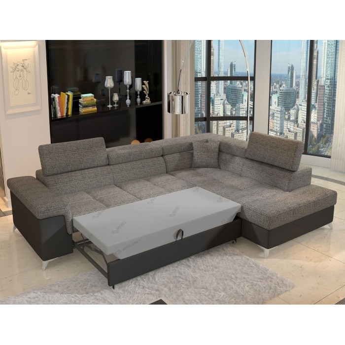 Canapé d’angle convertible PALAZZO 4 places gris et noir – angle droit avec 1 coussin 
