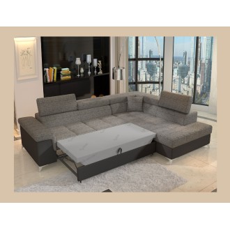Canapé d’angle convertible PALAZZO 4 places gris et noir – angle droit avec 1 coussin 