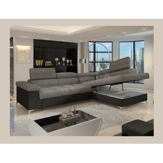 Canapé d’angle convertible PALAZZO 4 places gris et noir – angle droit avec 1 coussin 