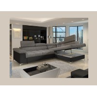 Canapé d’angle convertible PALAZZO 4 places gris et noir – angle droit avec 1 coussin 