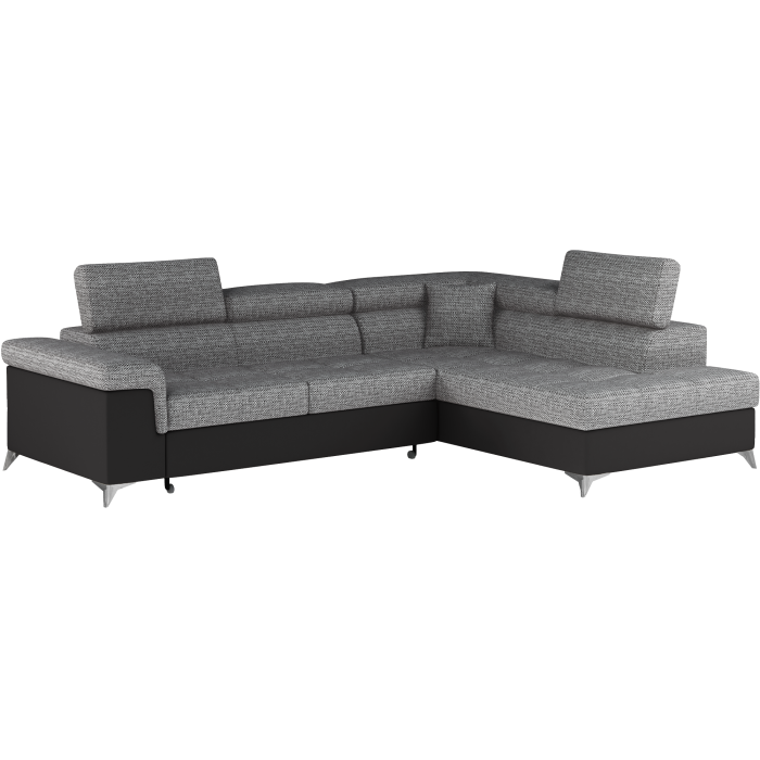 Canapé d’angle convertible PALAZZO 4 places gris et noir – angle droit avec 1 coussin 