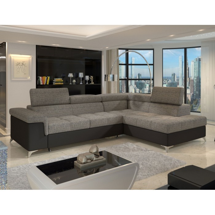 Canapé d’angle convertible PALAZZO 4 places gris et noir – angle droit avec 1 coussin 