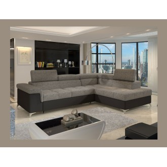 Canapé d’angle convertible PALAZZO 4 places gris et noir – angle droit avec 1 coussin 