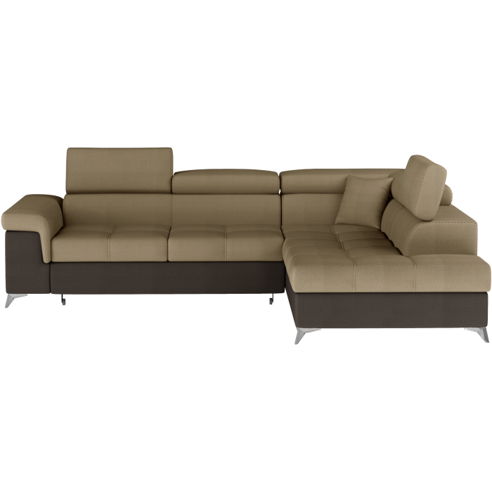 Canapé d’angle convertible PALAZZO 4 places marron clair et foncé – angle droit avec 1 coussin 