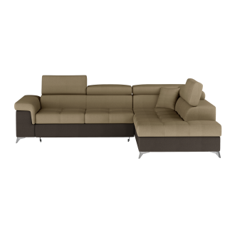 Canapé d’angle convertible PALAZZO 4 places marron clair et foncé – angle droit avec 1 coussin 