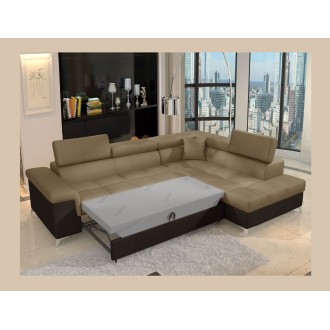 Canapé d’angle convertible PALAZZO 4 places marron clair et foncé – angle droit avec 1 coussin 