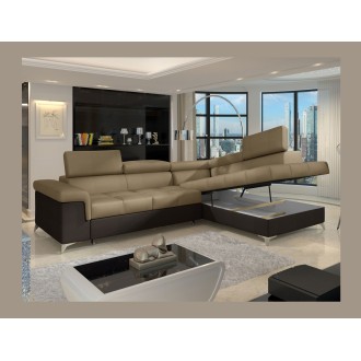 Canapé d’angle convertible PALAZZO 4 places marron clair et foncé – angle droit avec 1 coussin 