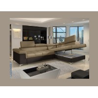 Canapé d’angle convertible PALAZZO 4 places marron clair et foncé – angle droit avec 1 coussin 