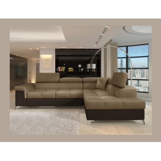 Canapé d’angle convertible PALAZZO 4 places marron clair et foncé – angle droit avec 1 coussin 