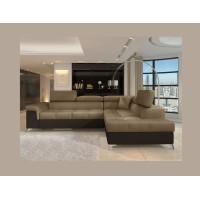 Canapé d’angle convertible PALAZZO 4 places marron clair et foncé – angle droit avec 1 coussin 