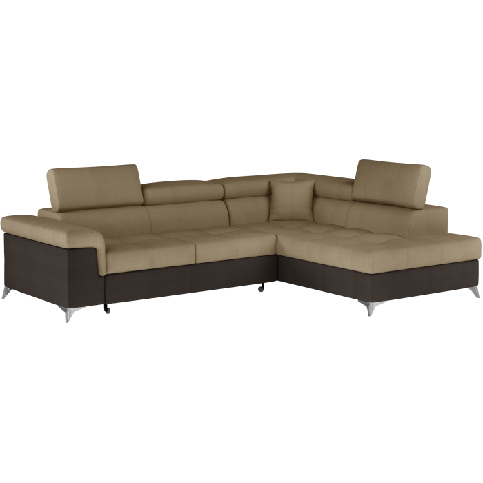 Canapé d’angle convertible PALAZZO 4 places marron clair et foncé – angle droit avec 1 coussin 