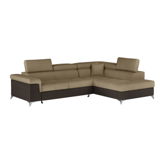 Canapé d’angle convertible PALAZZO 4 places marron clair et foncé – angle droit avec 1 coussin 