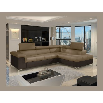 Canapé d’angle convertible PALAZZO 4 places marron clair et foncé – angle droit avec 1 coussin 