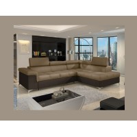 Canapé d’angle convertible PALAZZO 4 places marron clair et foncé – angle droit avec 1 coussin 