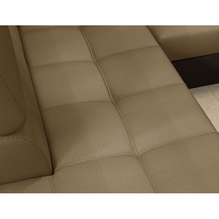 Canapé d’angle convertible PALAZZO 4 places marron clair et foncé – angle droit avec 1 coussin 