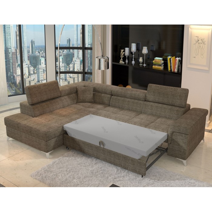 Canapé d’angle convertible PALAZZO 4 places beige – angle gauche avec 1 coussin 