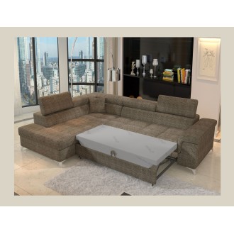 Canapé d’angle convertible PALAZZO 4 places beige – angle gauche avec 1 coussin 