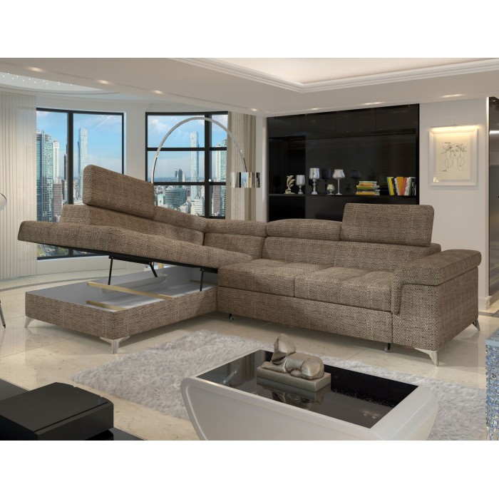 Canapé d’angle convertible PALAZZO 4 places beige – angle gauche avec 1 coussin 
