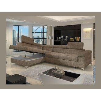 Canapé d’angle convertible PALAZZO 4 places beige – angle gauche avec 1 coussin 