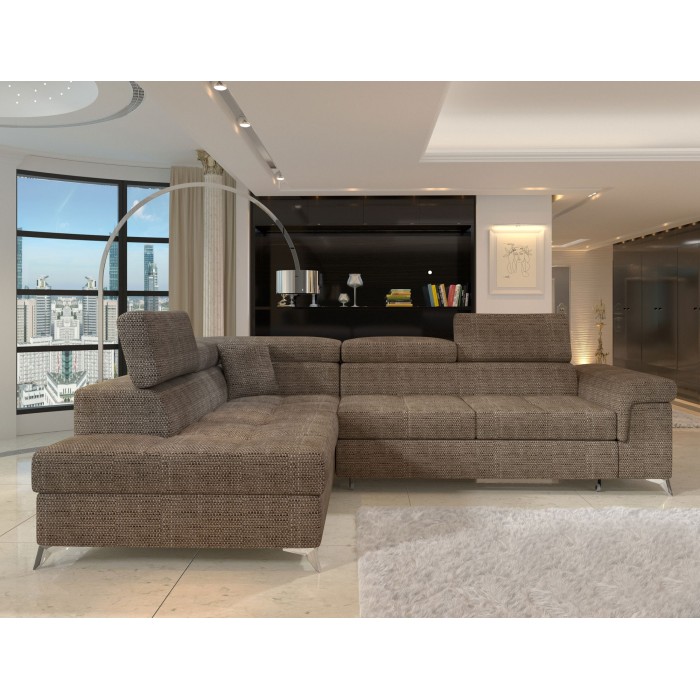 Canapé d’angle convertible PALAZZO 4 places beige – angle gauche avec 1 coussin 