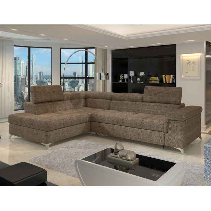 Canapé d’angle convertible PALAZZO 4 places beige – angle gauche avec 1 coussin 