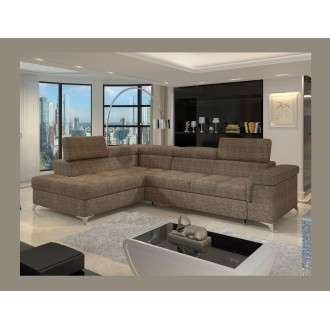 Canapé d’angle convertible PALAZZO 4 places beige – angle gauche avec 1 coussin 
