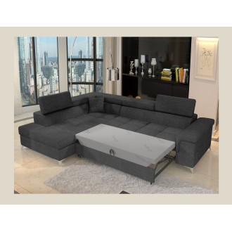 Canapé d’angle convertible PALAZZO 4 places gris foncé – angle gauche avec 1 coussin 